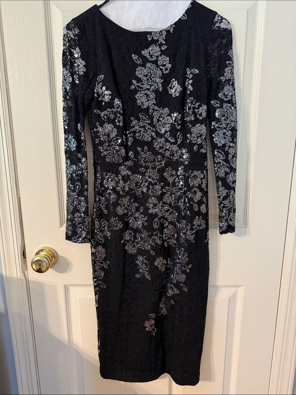Avery Black Long-Sleeve Sequin Floral Sheath Dress